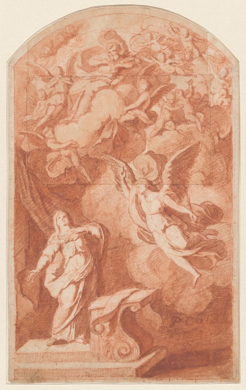 圣母领报》，约 1690 年（红色粉笔画） 作者 亚历山大·乌别列斯基