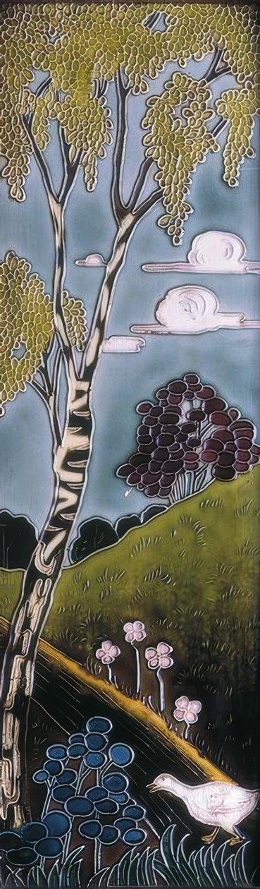 现代主义搪瓷。鸭子和树木的细节。 作者 亚历山大·德·里克尔