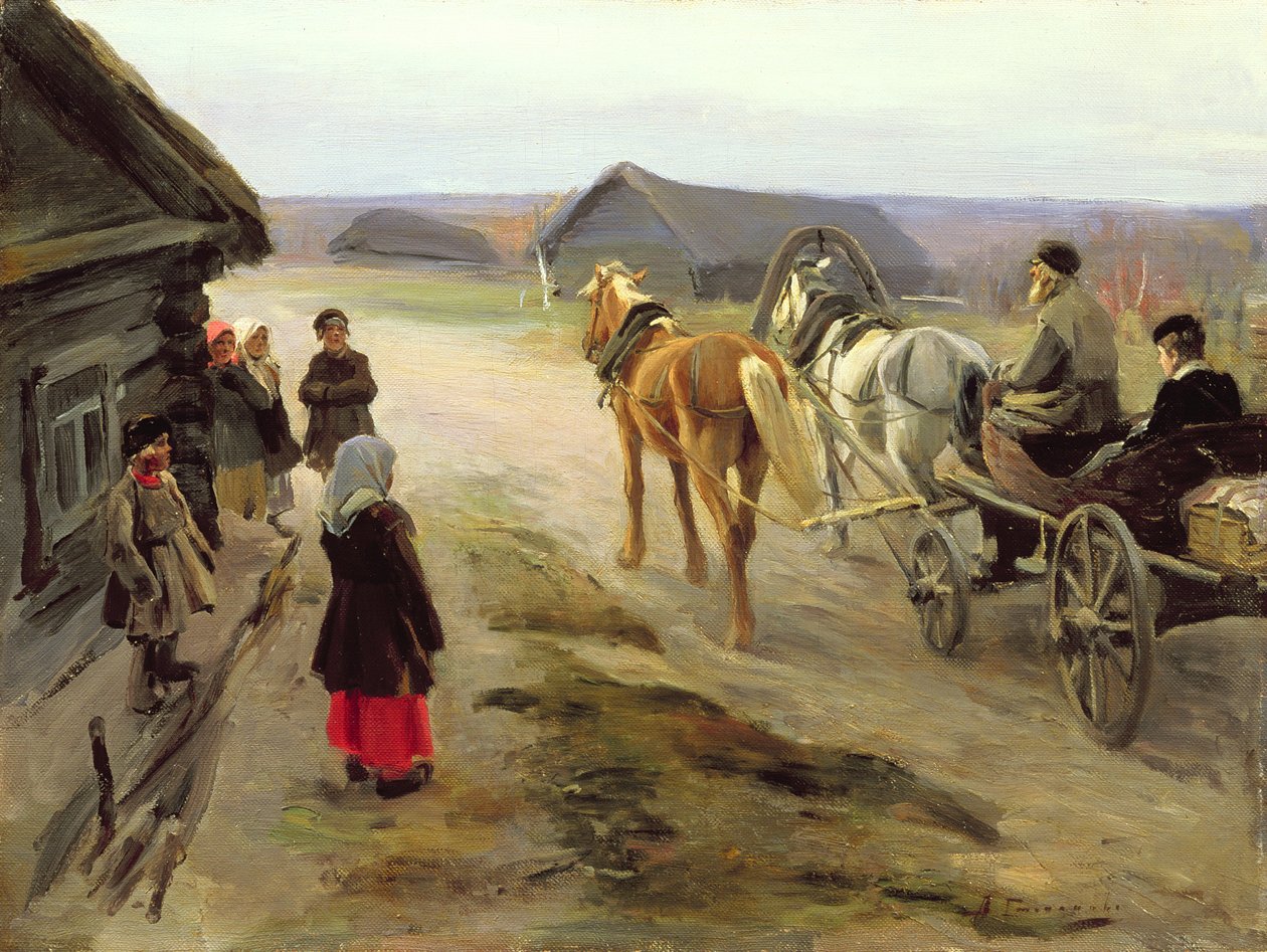 到达该国的学校女主人，c.1908-14 作者 阿列克谢·史蒂帕诺维奇·斯蒂芬诺夫