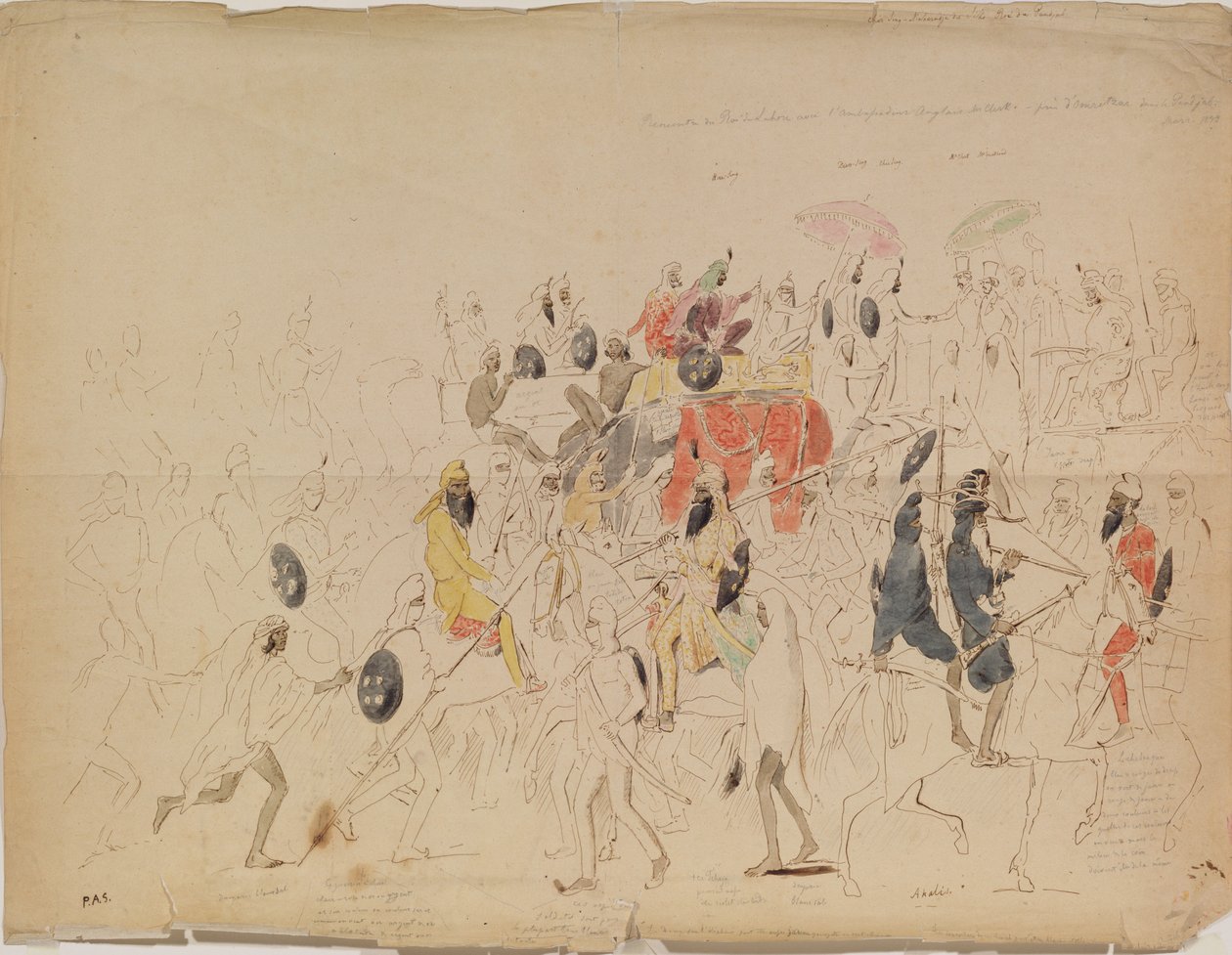 1842年旁遮普大君谢尔-辛格和英国大使克拉克的会面，1842年 作者 阿列克谢·德米特里耶维奇·萨尔蒂科夫