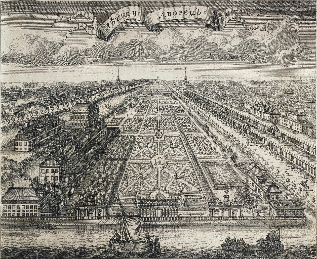 涅瓦河上的夏日花园景色，1717年 作者 阿列克谢·费奥多罗维奇·祖博夫（Alexei Fyodorovich Zubov）