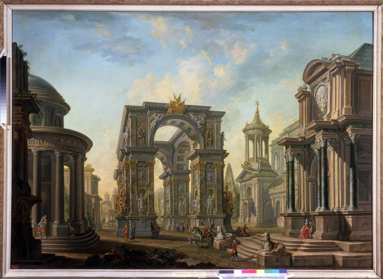 Fantaisie architecturale (Architectural fantasy). Peinture de Alexei Ivanovich Belsky (1730-1796). Huile sur toile   1401134   zh       chinese Successfully Translated  Original: Rest on the Flight into Egypt (oil on panel) Translat: Rest on the Flight int 作者 阿列克谢·伊万诺维奇·贝尔斯基