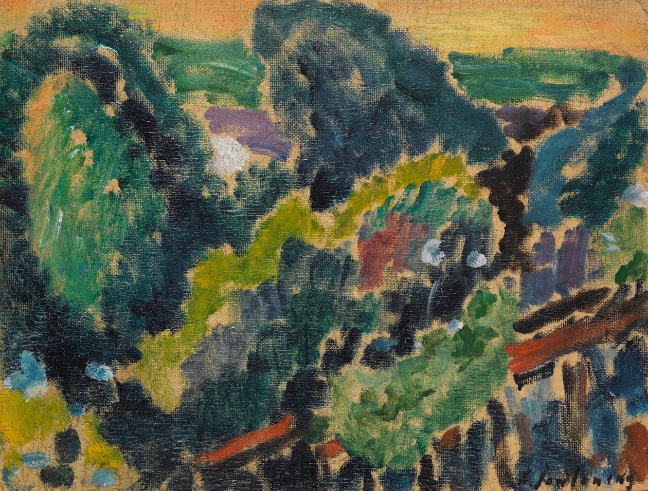 日内瓦湖上的风景，约1914年。 作者 阿列克谢·贾夫伦斯基 (Alexei Javlensky)
