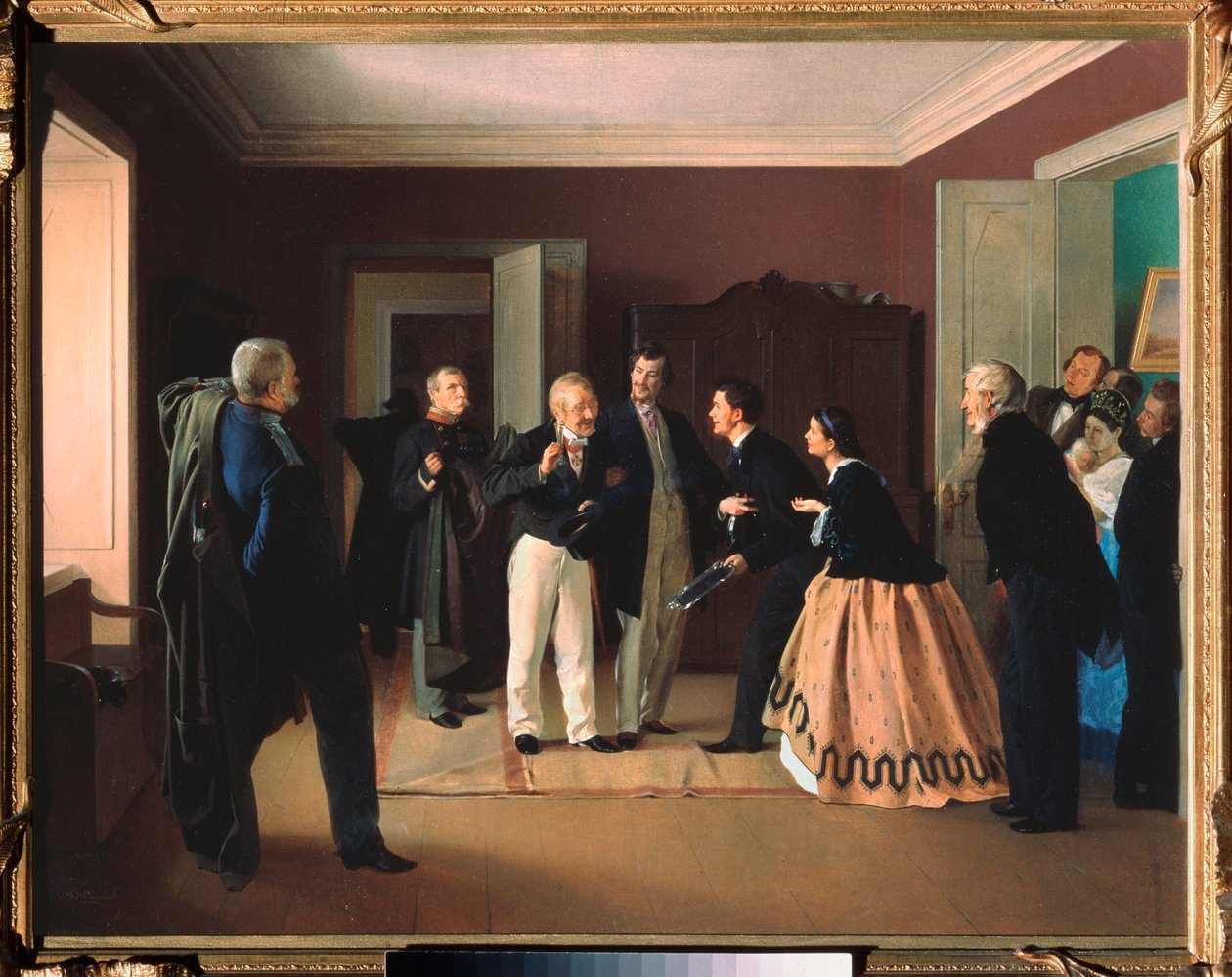 酋长辞职》--阿列克谢-卢基奇-尤沙诺夫（1840-1866 年前）的油画，布面油画 作者 阿列克谢·卢基奇·尤沙诺夫