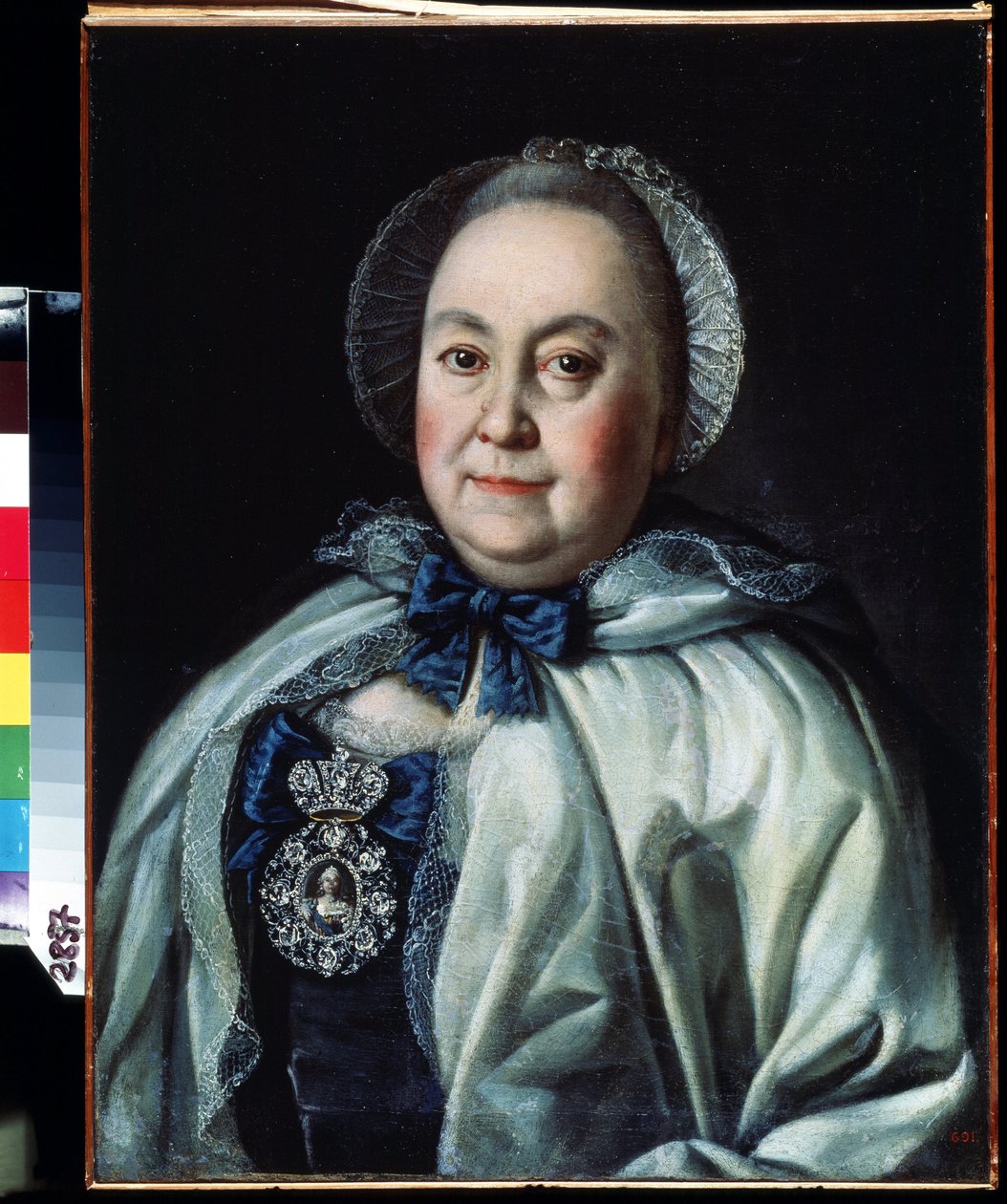 女伯爵玛丽亚-A-鲁米扬采娃（1698-1788 年）的侍女肖像。阿列克谢-彼得罗维奇-安特罗波夫（1698-1788 年）的画作。布面油画 62.5 x 48 厘米 作者 阿列克谢·彼得罗维奇·安特洛托夫