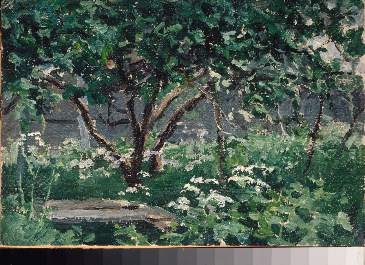Un coin du jardin (A corner of the Garden) - Oeuvre de Alexei Stepanovich Stepanov (1858-1923), huile sur carton 作者 阿列克谢·史蒂帕诺维奇·斯蒂芬诺夫