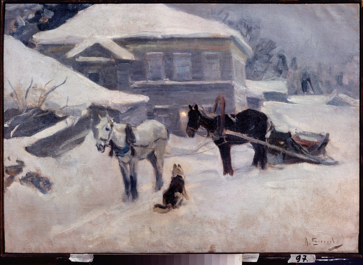 Une auberge de campagne (A Country Hotel) - Peinture de Alexei Stepanovich Stepanov (1858-1923), huile sur toile, art russian fintheenth-debut 20th siecle, paysage - M Tuganov Art Museum of the North Ossetian, Vladikavkaz (Russie) 作者 阿列克谢·史蒂帕诺维奇·斯蒂芬诺夫