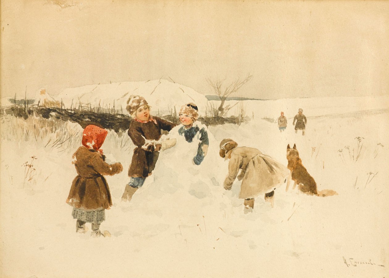 做一个雪人，1891年。 作者 阿列克谢·斯捷潘诺维奇·斯捷潘诺夫