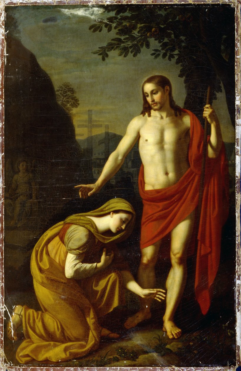 诺利·我·坦格雷。 （不要碰我）。 耶稣复活时对玛利亚·抹大拉（Mary Magdalene）说的话，背景是各各他山上的酷刑。 阿列克谢·叶戈罗维奇·叶戈罗夫（1776-1851）绘画，布面油画 作者 阿列克谢·叶戈罗维奇·叶戈罗夫