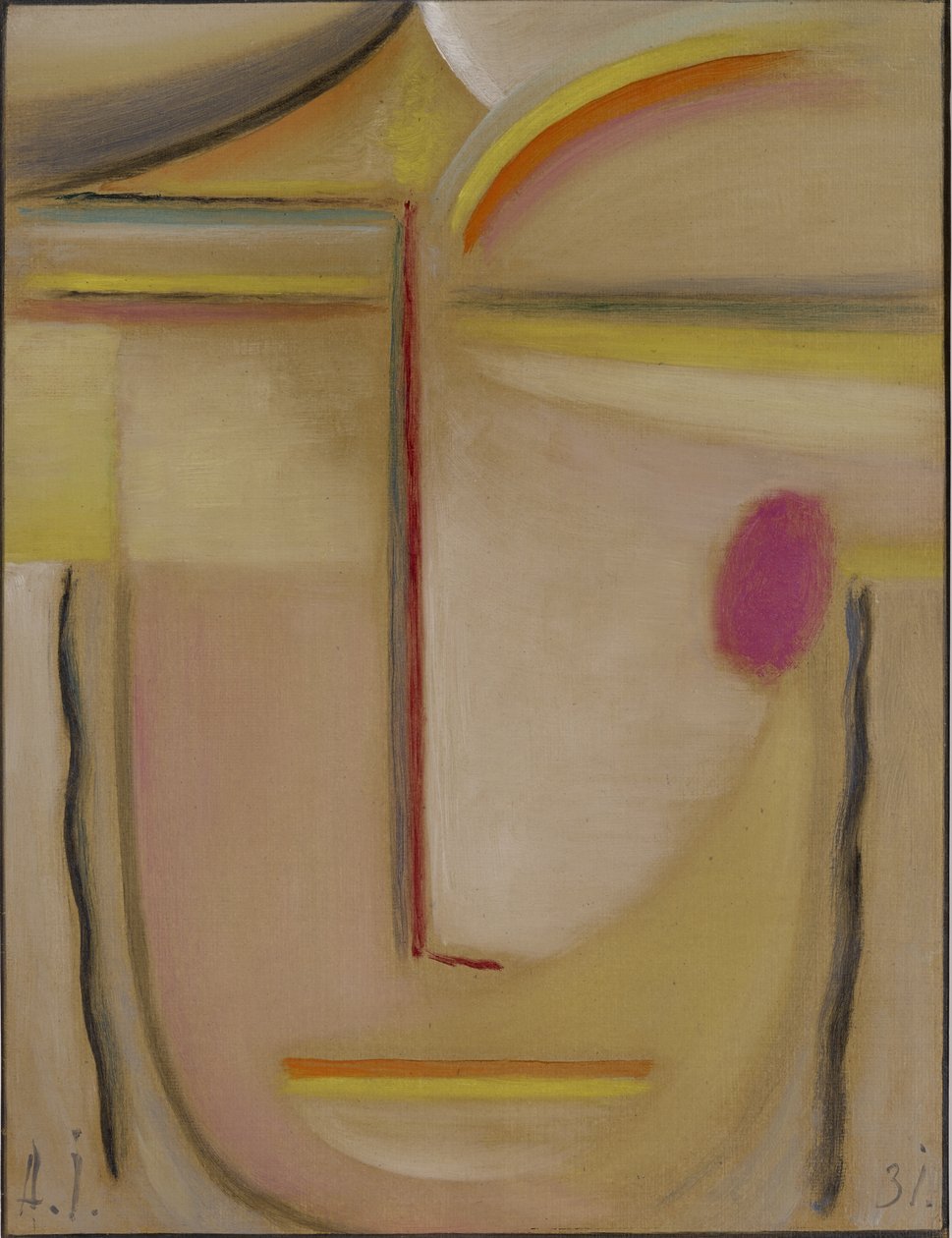 摘要头：金色和粉红色，1931年（纸板上的油） 作者 阿列克谢·冯·贾伦斯基