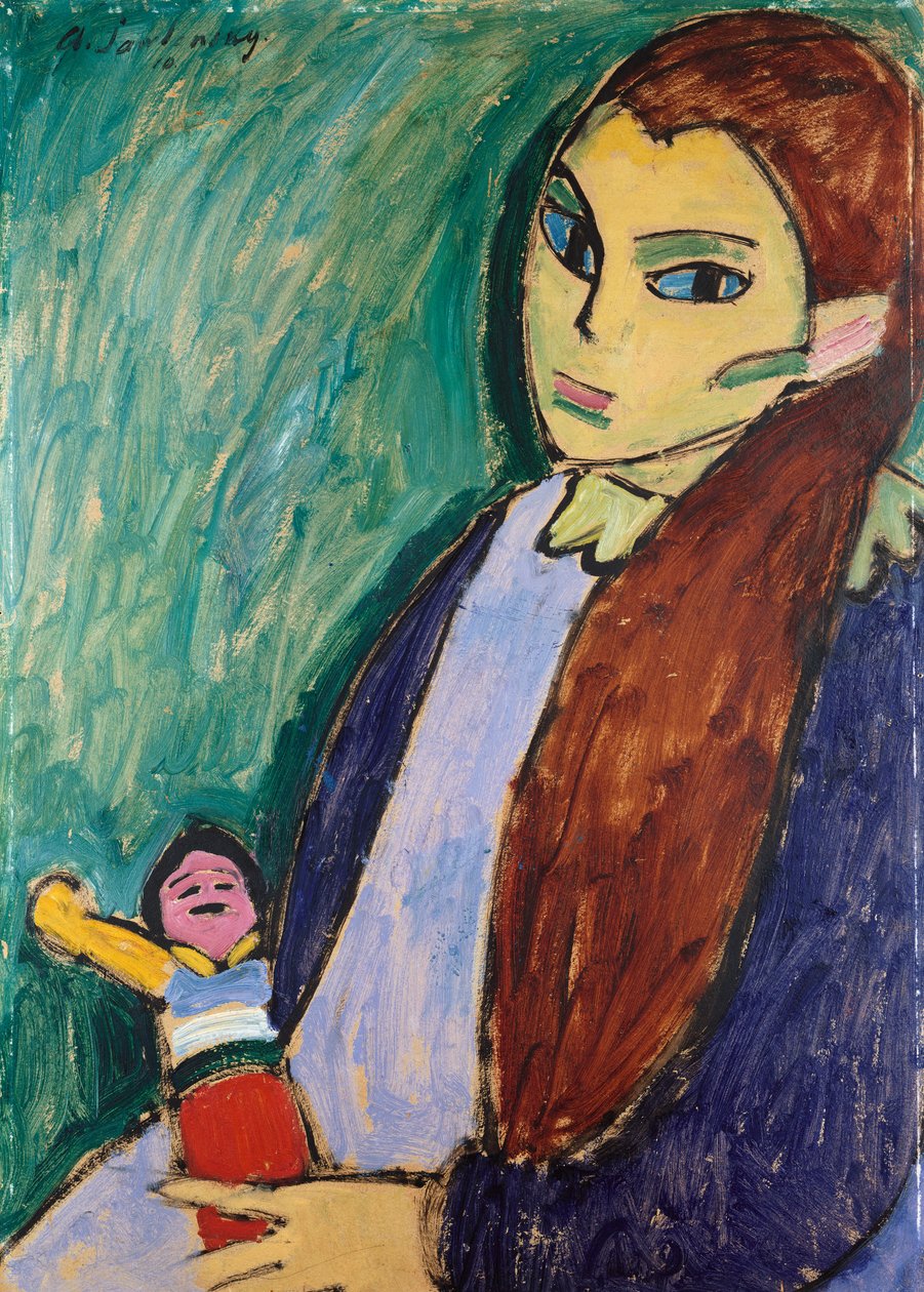 有洋娃娃的女孩，1910年 作者 阿列克谢·冯·贾伦斯基