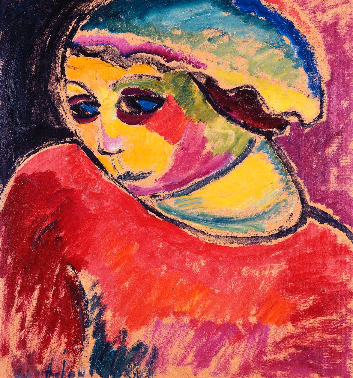 绿色帽子绿罩，1911年 作者 阿列克谢·冯·贾伦斯基