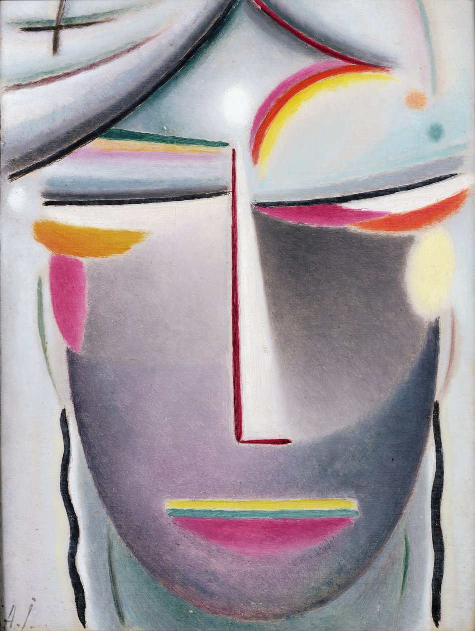 头（暗佛），c.1927（布面油画） 作者 阿列克谢·冯·贾伦斯基