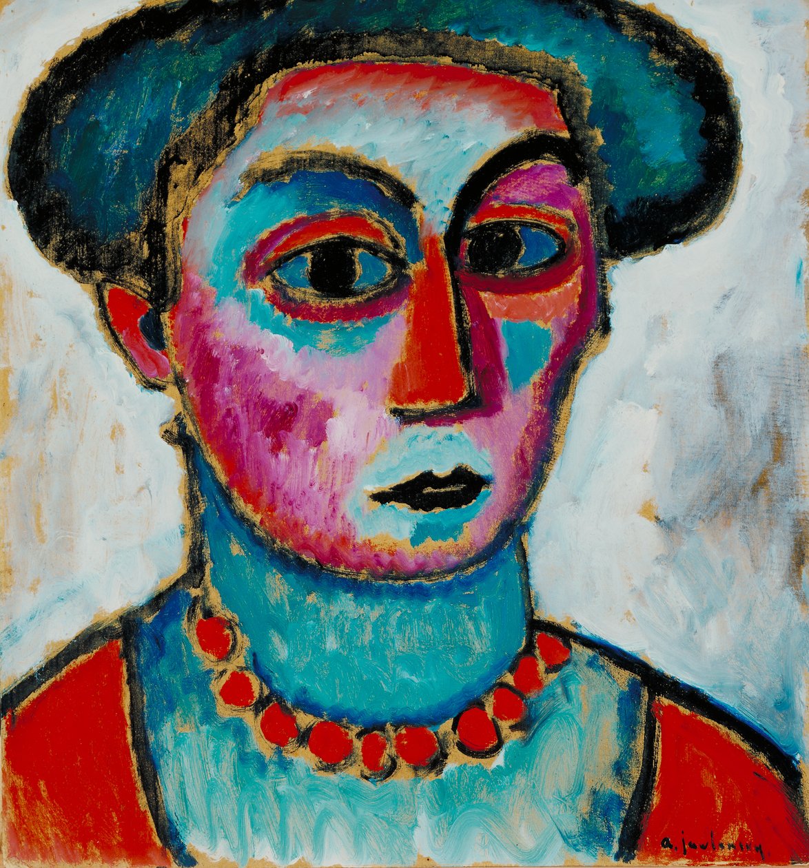 一个女人的头，c.1912（组成板上的油） 作者 阿列克谢·冯·贾伦斯基