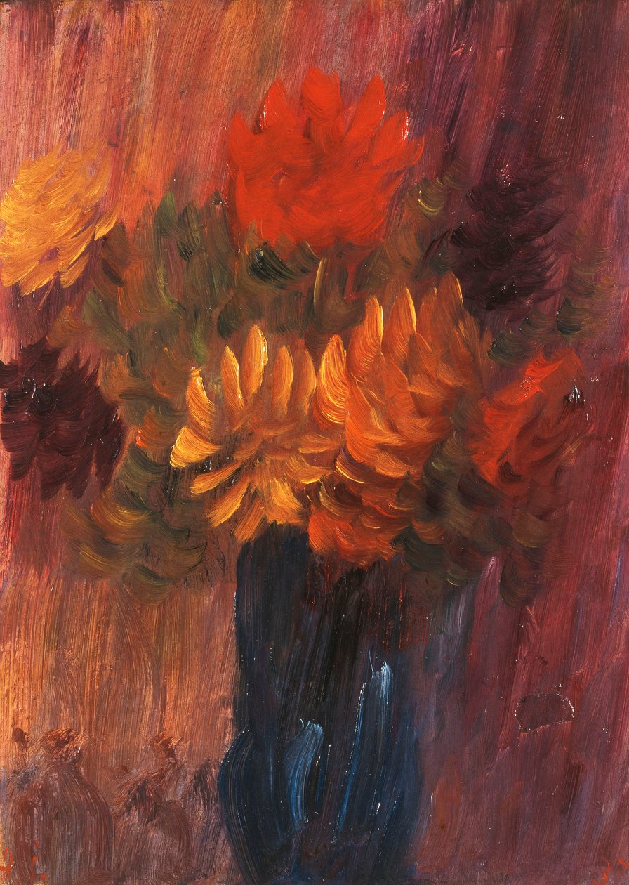 大型静物画：红色和黄色大丽花；大静物：红色和黄色大丽花，1937年 作者 阿列克谢·冯·贾伦斯基
