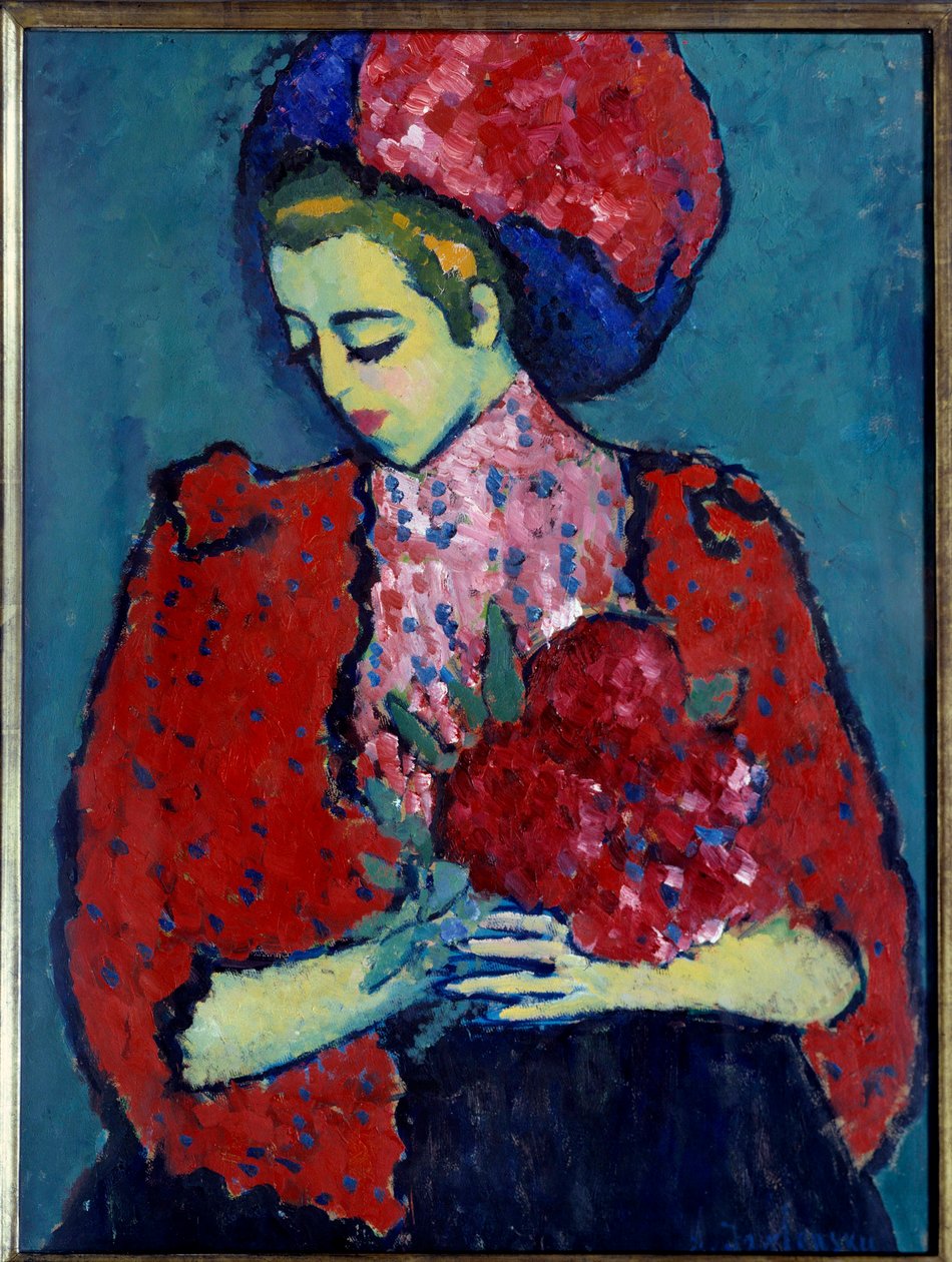 阿列克谢·冯·贾夫伦斯基 (Alexi von Jawlensky, Alexej von Javlenski) 的牡丹女孩画 (1864-1941) 作者 阿列克谢·冯·贾伦斯基