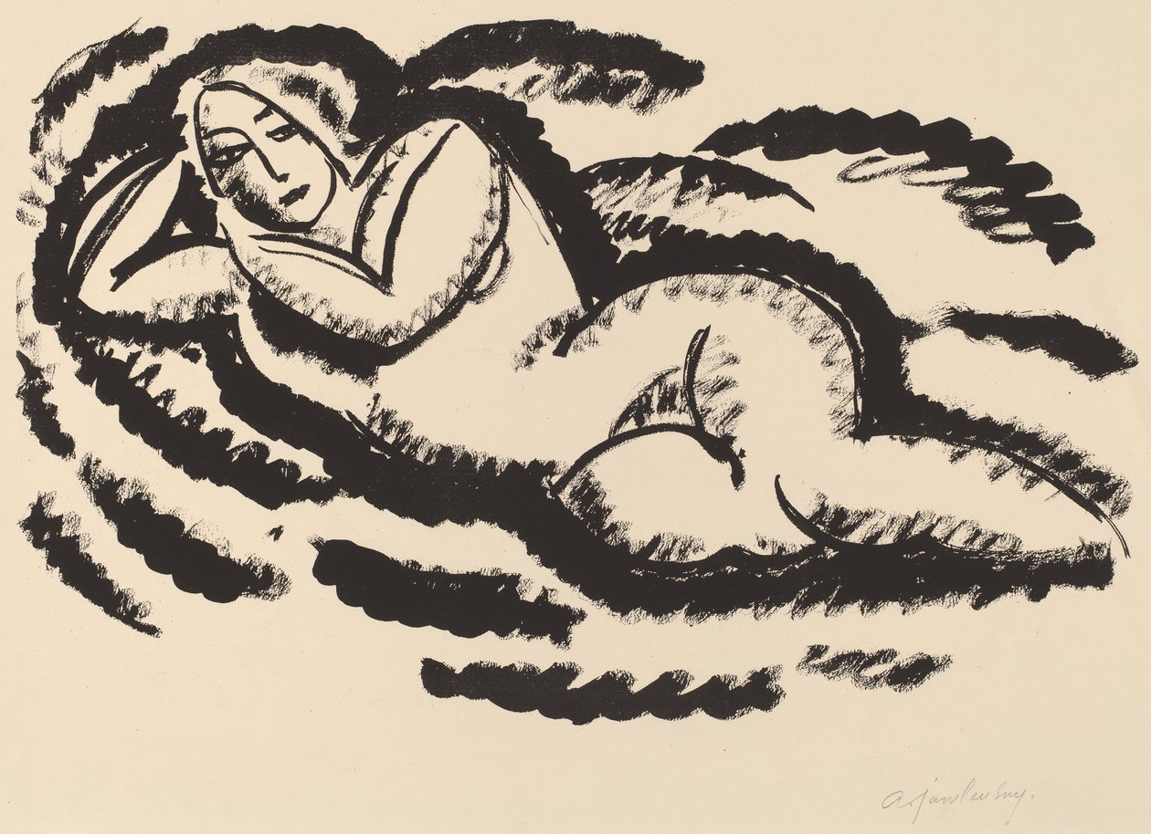 斜倚裸体，c.1912（在纸上用黑色版画） 作者 阿列克谢·冯·贾伦斯基