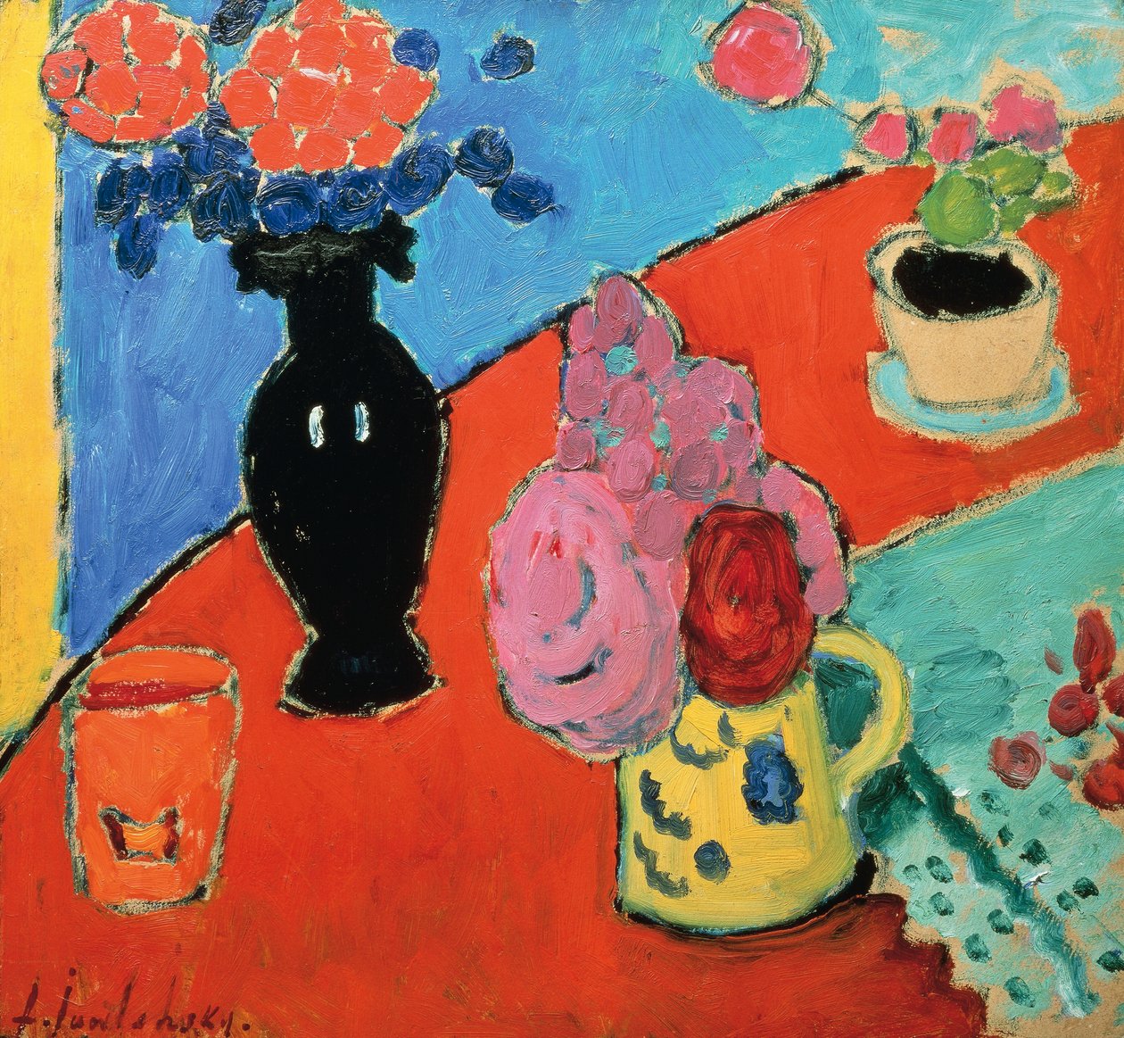 有花瓶和水壶的静物，作者 Alexei Jawlensky（1864-1941） 作者 阿列克谢·冯·贾伦斯基