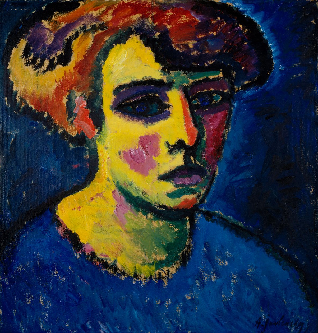 Tete de femme (Head of a Woman) - Peinture de Alexei von Javlensky (1864-1941) huile sur carton (52.2x50.2 cm) 作者 阿列克谢·冯·贾伦斯基