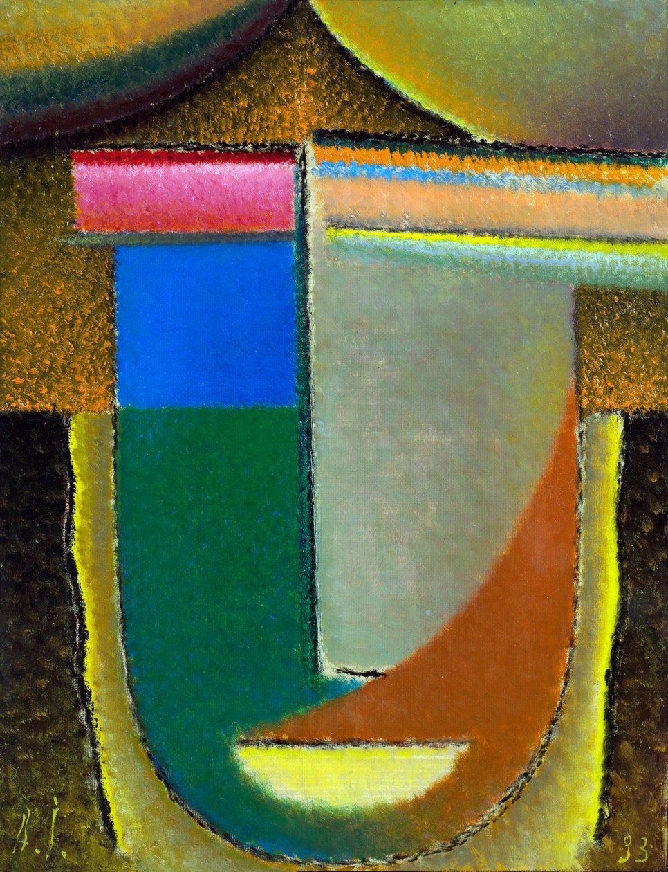 Visage abstrait (Afrique).(抽象的头像，非洲）。Peinture de Alexei von Javlensky (Alexi von Jawlensky, Alexej von Javlensky) (1864-1941), huile sur carton 作者 阿列克谢·冯·贾伦斯基