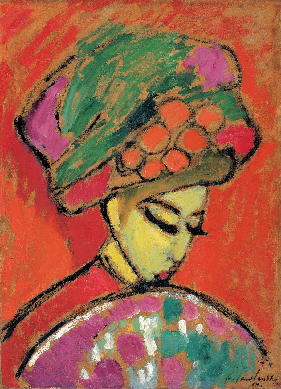 戴花帽的少女，1910年 作者 阿列克谢·冯·贾伦斯基