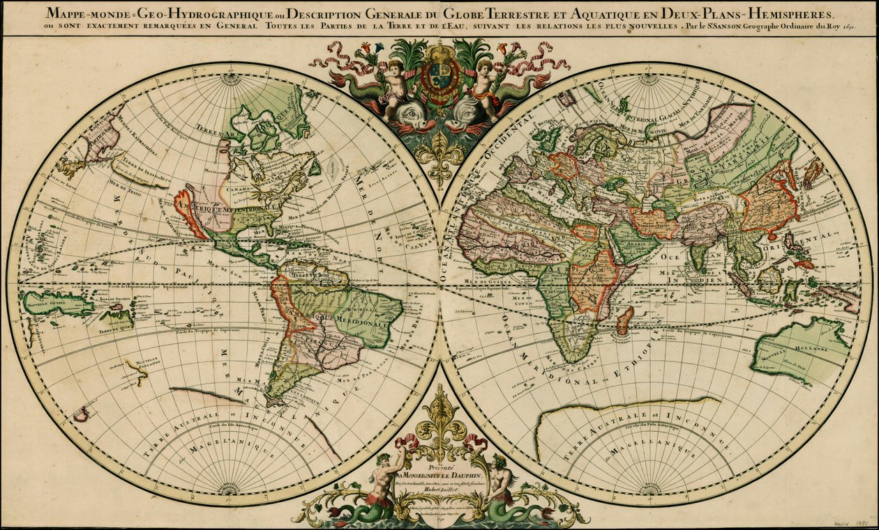 亚历克西斯-于贝尔-雅罗绘制的 1691 年世界地图 作者 亚历克西斯·休伯特·贾洛特