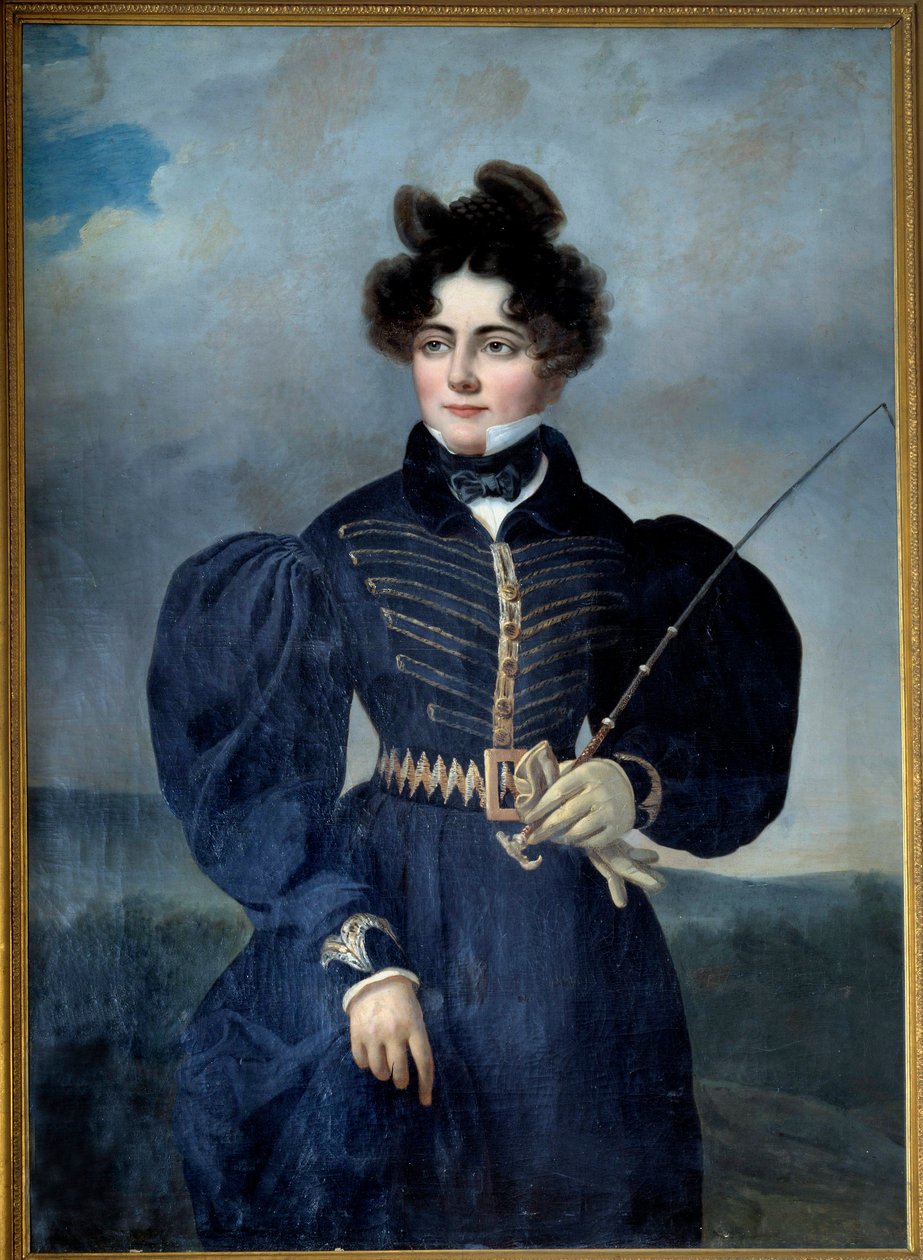 苏菲-道斯的肖像，Feucheres男爵夫人（1790-1840），身着狩猎服 画家：Alexis Valbrun（1803-1852） 1830年 太阳。1,3x0,91米 尚蒂伊，康德博物馆 作者 亚历克西斯·莱昂·路易斯·瓦尔布伦