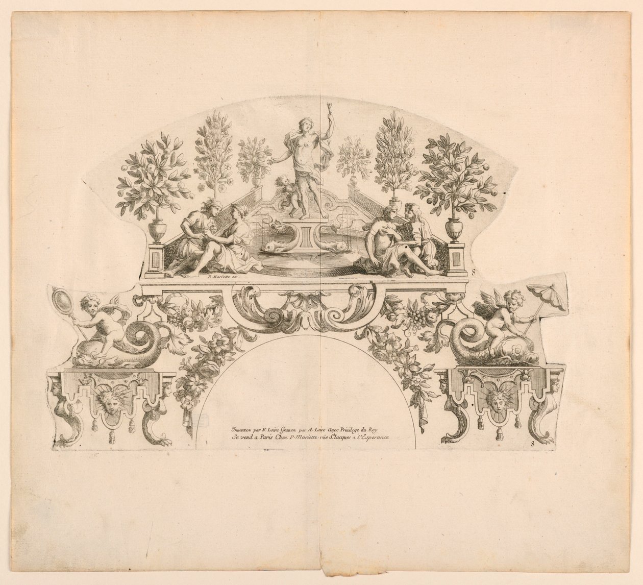 扇形叶，"Divers Desseins de grands Eventails, Encrans, et autres Ornamens, inventés et gravés par Nicolas Loire"（尼古拉斯-卢瓦尔发明并绘制的大型装饰品和其他装饰品的第八和第九个图版）。 作者 亚历克西斯·卢瓦尔
