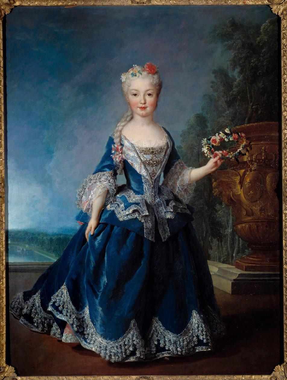 Portrait in foot of Marie Anne Victoire, Infante of Spain (1718-1781) in front of the water of the Swiss in Versailles Painting by Alexis Simon Belle (1674-1734) 1725 Sun. 0,99x1,04 m 作者 亚历克西斯·西蒙·贝儿