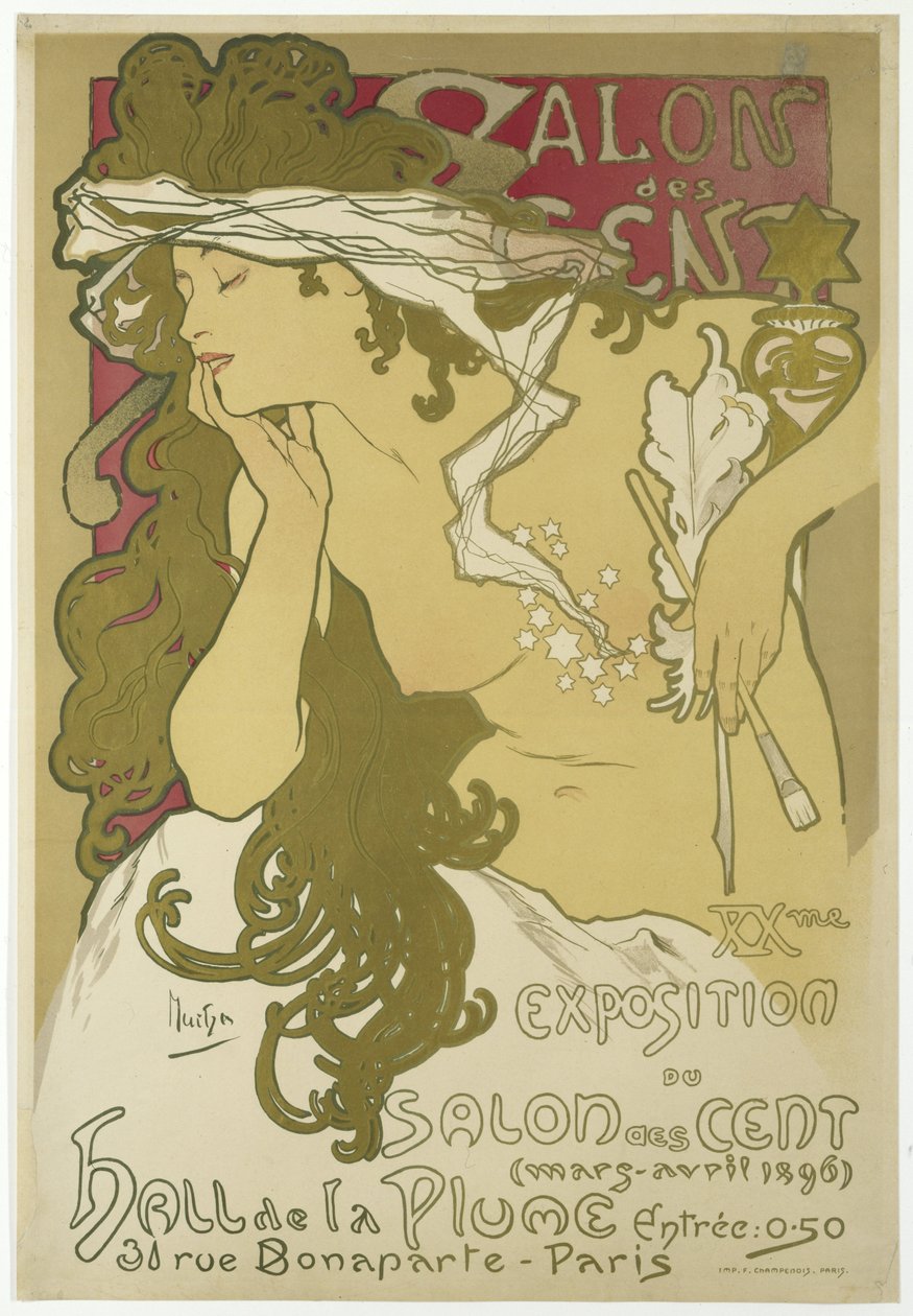 Salon des Cent，第 20 届 Salon des Cent 展览（1896 年 3 月至 4 月）Hall de la Plume，31 rue Bonaparte，巴黎。 作者 阿尔方斯·玛丽亚·穆夏