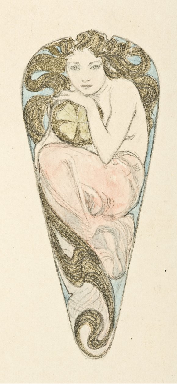 大型胸花搭扣吊坠的微型设计，约1900年。 作者 阿方斯·玛丽·穆夏