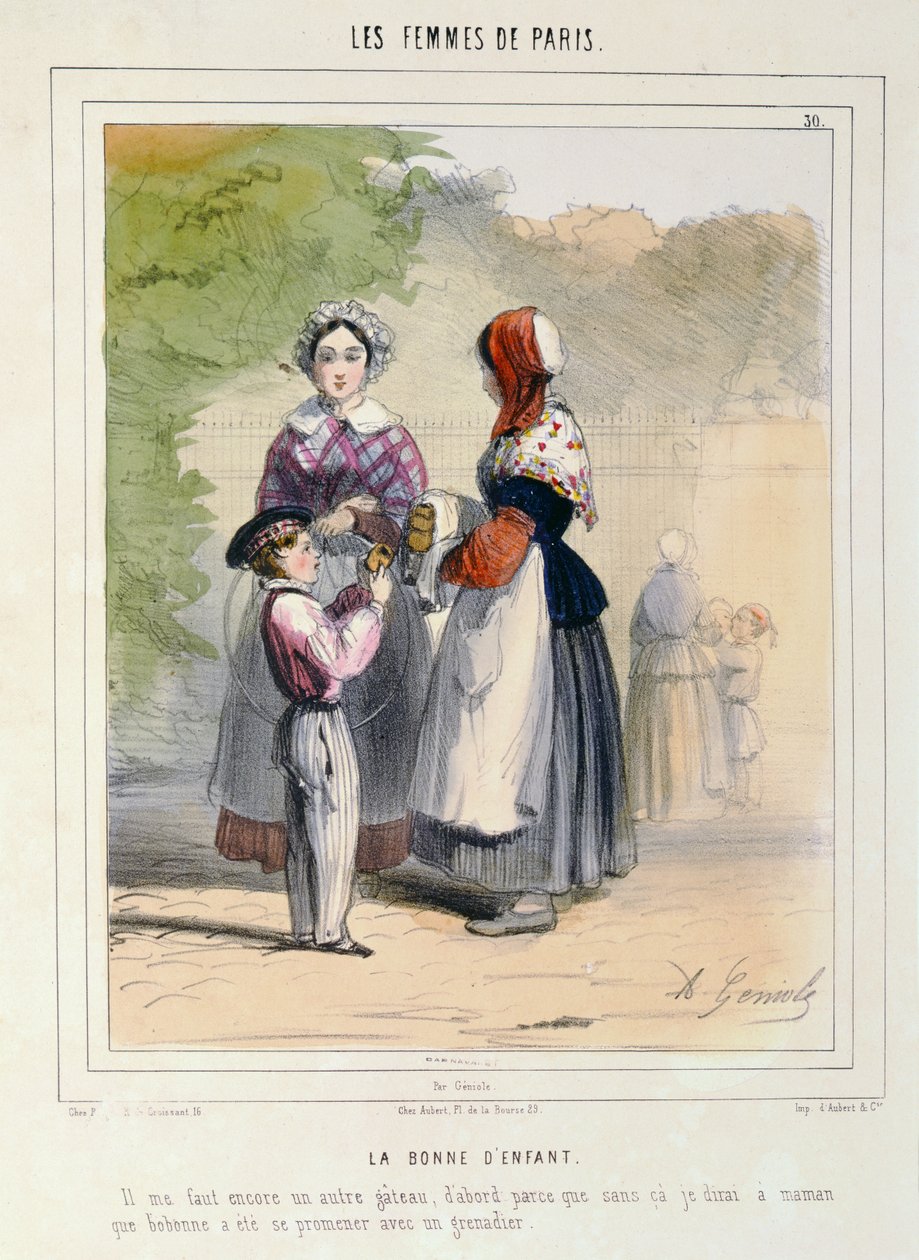 来自“巴黎女人”的保姆，1841-42（彩色光刻） 作者 阿尔弗雷德·安德烈（Alfred Andre Geniole）