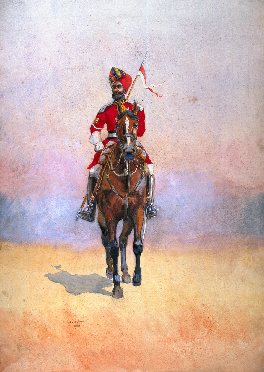 州长的保镖，孟买，Musalman Rajput，主要由GF MacMunn主编的“印度军队”插图，1911年出版，1910年 作者 阿尔弗雷德·克劳迪·洛维特（Alfred Crowdy Lovett）