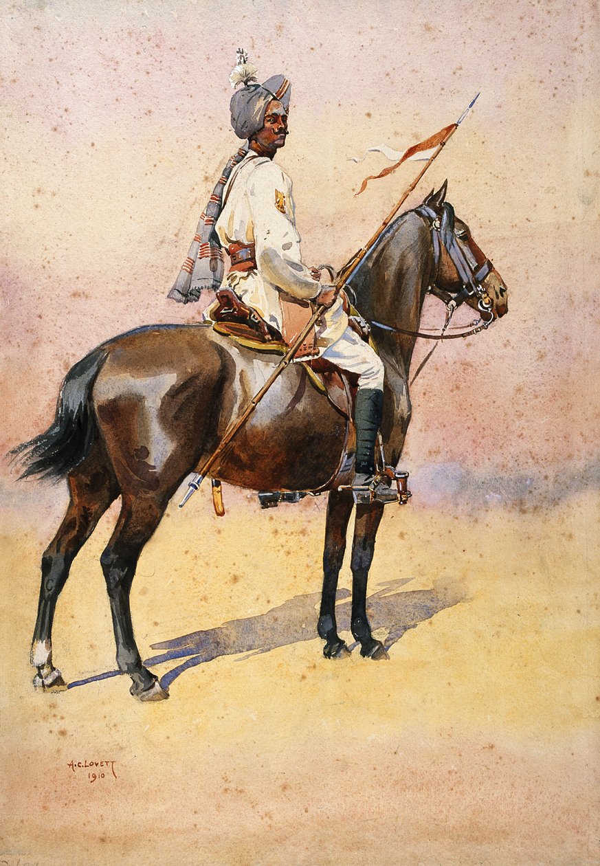 Jodphur Sardar Risala，Ratore Rajput，主要由GF MacMunn主持的“印度军队”插图，1911年出版，1910年 作者 阿尔弗雷德·克劳迪·洛维特（Alfred Crowdy Lovett）