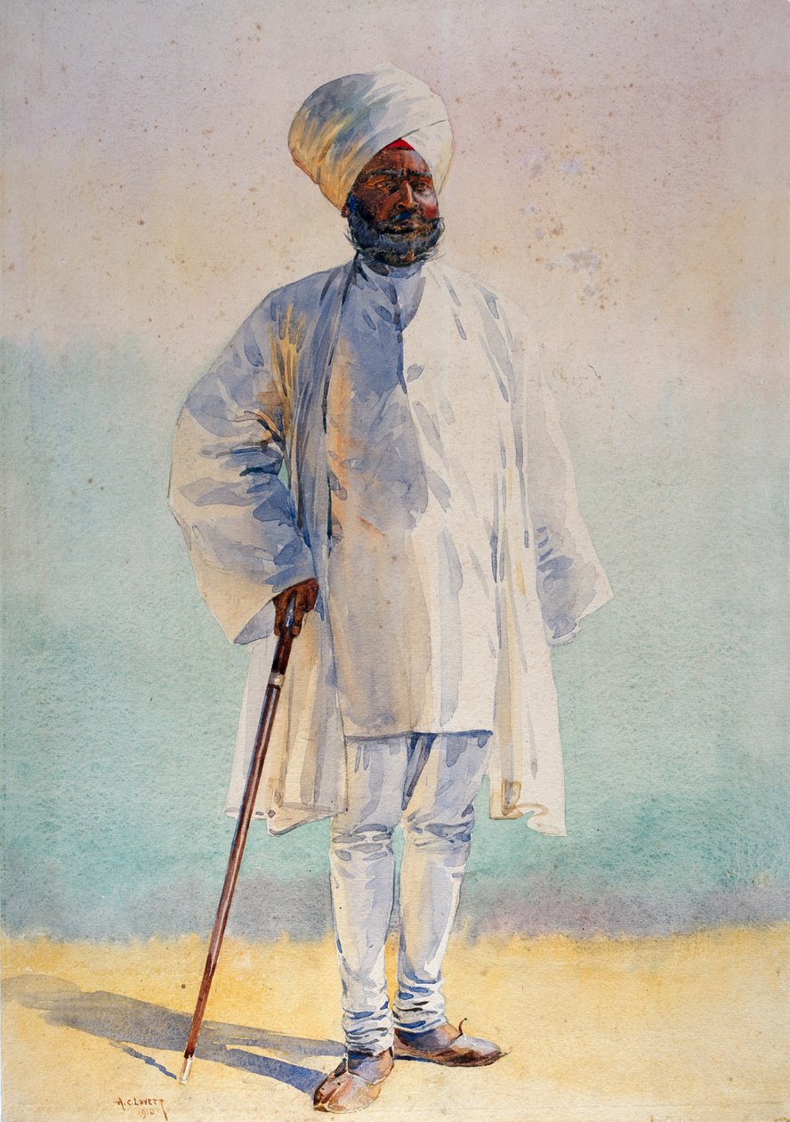 Off to Pension，由Mac MacMunn少校主持的“印度军队”插图，于1911年出版，1910年 作者 阿尔弗雷德·克劳迪·洛维特（Alfred Crowdy Lovett）