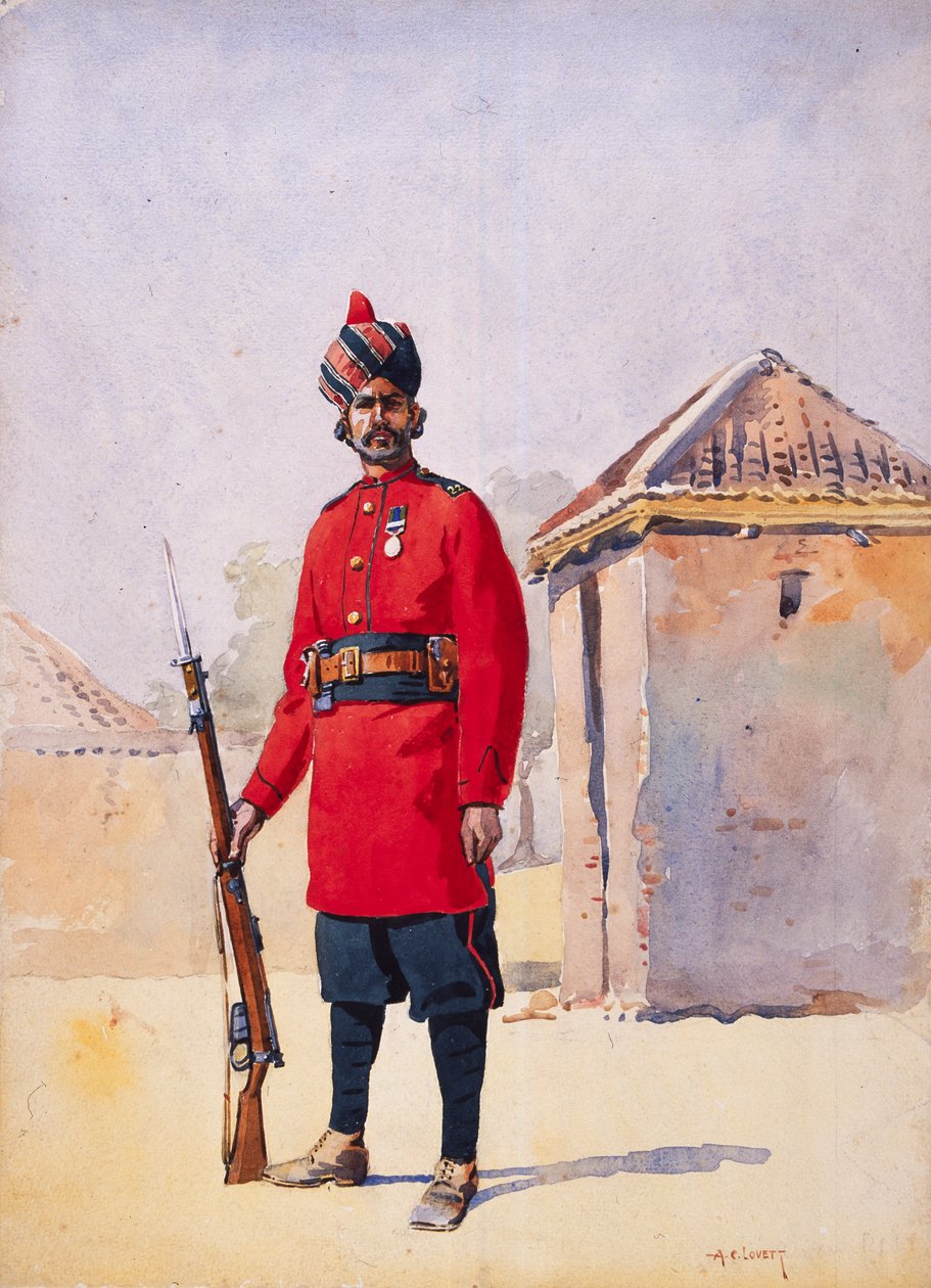 Shahpur第22旁遮普省Awan的士兵，由Mac MacMunn少校的“印度军队”插图，出版于1911年，1908年 作者 阿尔弗雷德·克劳迪·洛维特（Alfred Crowdy Lovett）