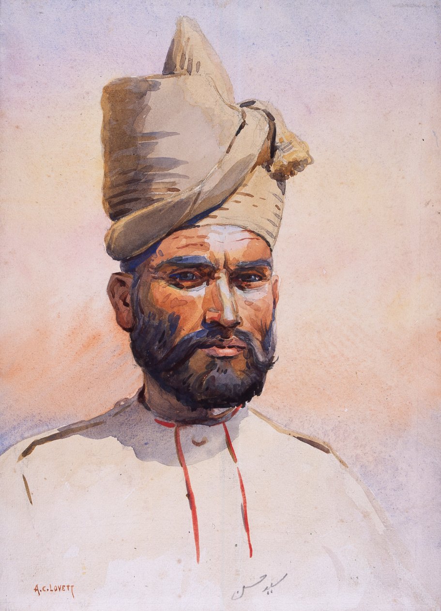 第26届旁遮普人马利金·凯尔（Afridi）的士兵，由Mac MacMunn少校主持的“印度军队”插图，出版于1911年，1908年 作者 阿尔弗雷德·克劳迪·洛维特（Alfred Crowdy Lovett）