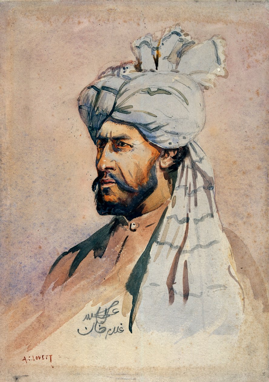 穿着制服的Kurram民兵的士兵，由GF MacMunn少校的“印度军队”插图，出版于1911年，1908年 作者 阿尔弗雷德·克劳迪·洛维特（Alfred Crowdy Lovett）