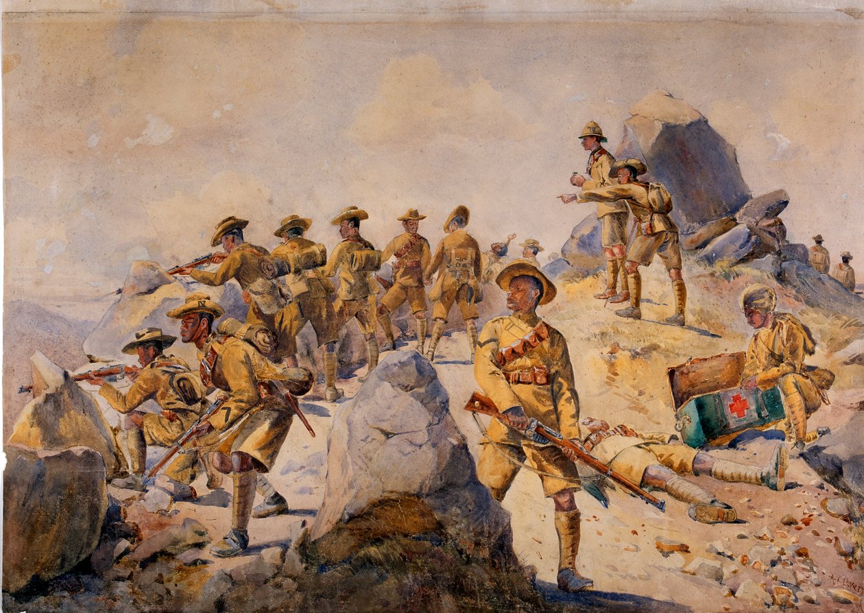 第四次Gurkha步枪的士兵，由GF MacMunn少校的“印度军队”插图，于1911年出版，1908年 作者 阿尔弗雷德·克劳迪·洛维特（Alfred Crowdy Lovett）