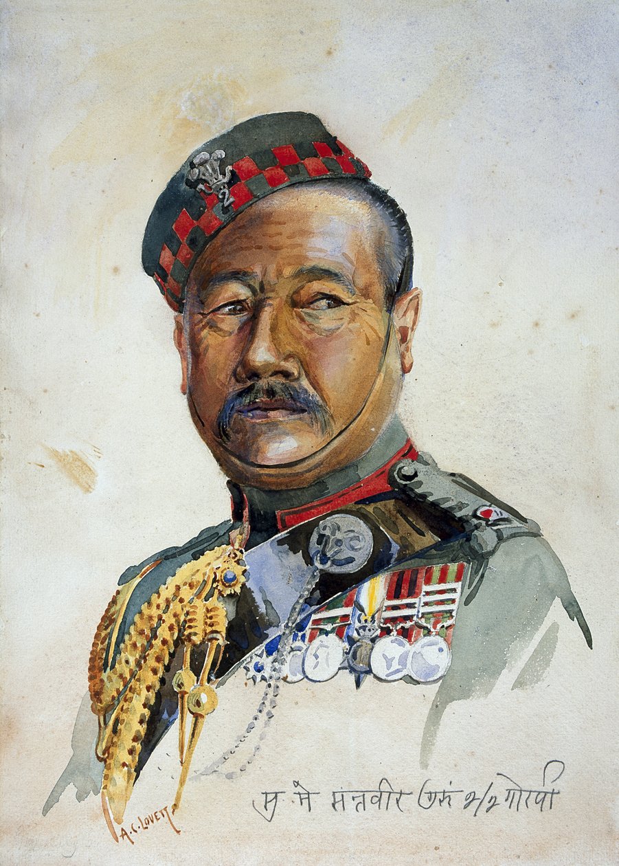 Subadar-Major Gurung Gurkha，来自印度军队的插图，由Mac MacMunn少校出版，于1911年出版，1908年 作者 阿尔弗雷德·克劳迪·洛维特（Alfred Crowdy Lovett）