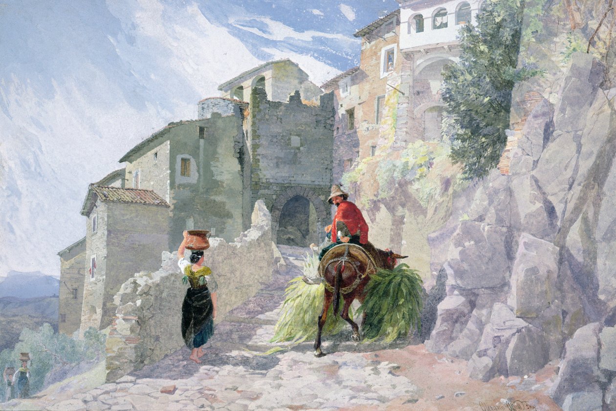 San Rocco修道院，Olevano，19世纪（水彩画） 作者 阿尔弗雷德·唐宁·弗里普