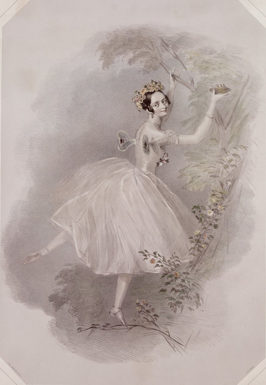 Marie Taglioni（1804-84）饰演&39;La Sylphide&39;的Sylph，由E. Marton雕刻，1832年 作者 阿尔弗雷德·爱德华·沙隆