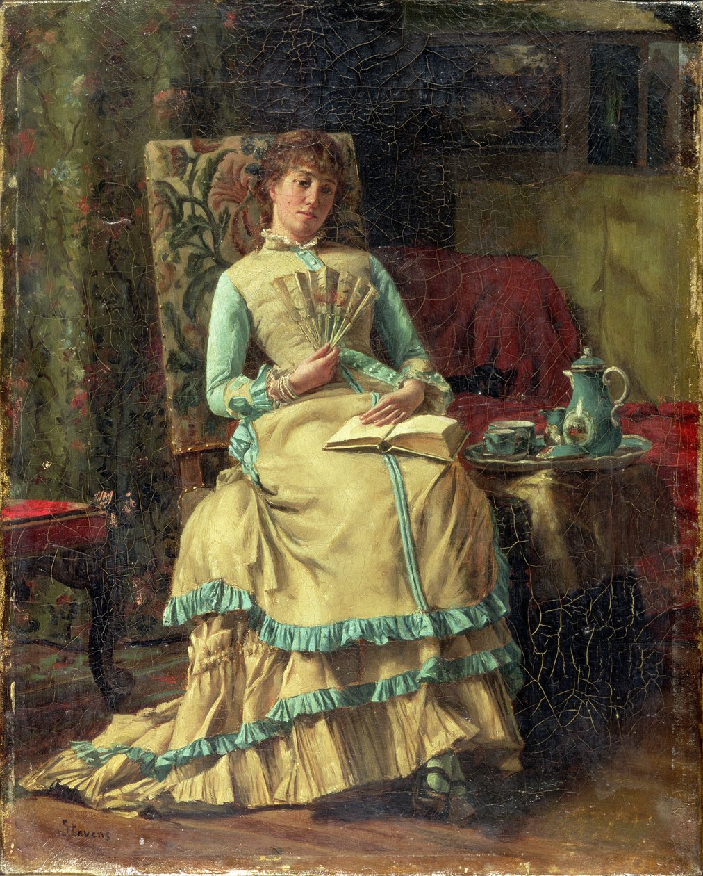 内部的妇女，c.1880 作者 阿尔弗雷德·埃米尔·史蒂文斯（Alfred Emile Stevens）