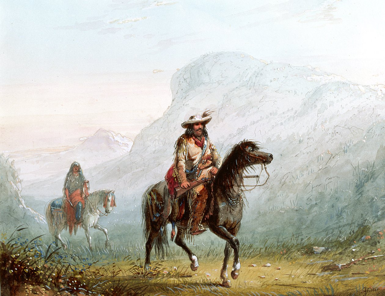 资产阶级沃克和他的Squaw，1837年 作者 阿尔弗雷德·雅各布·米勒