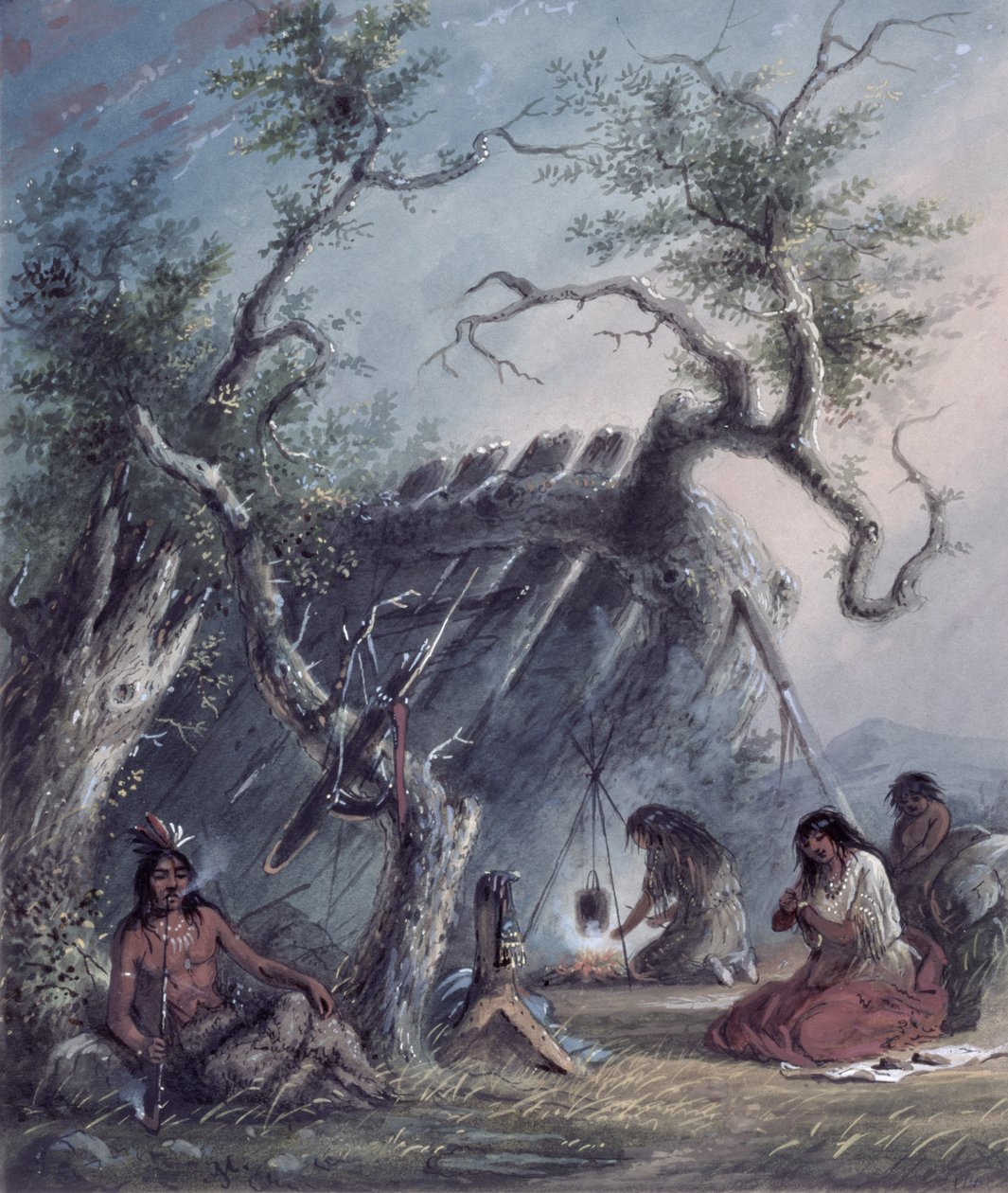 印第安小屋，1837年 作者 阿尔弗雷德·雅各布·米勒