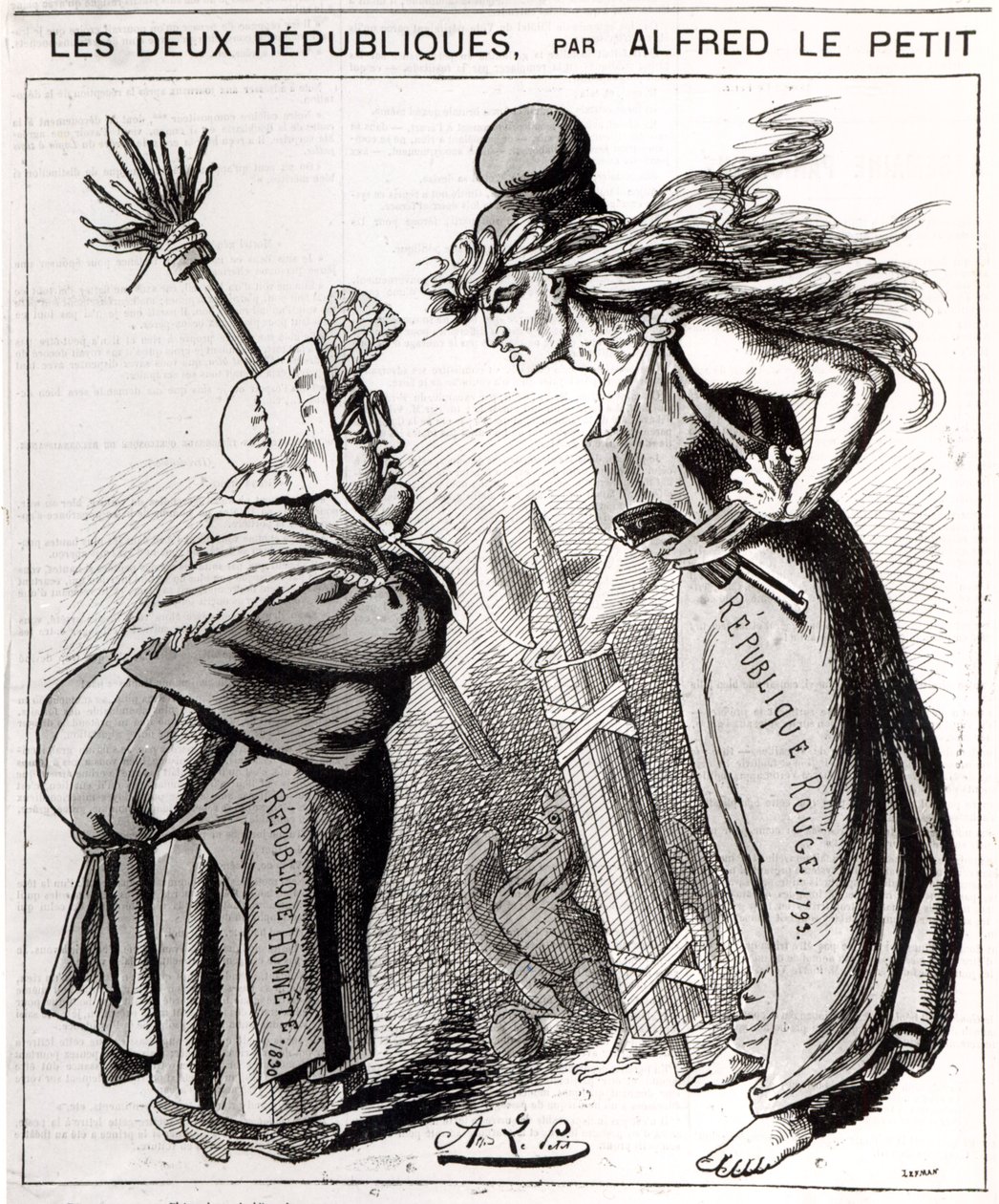 卡通描绘了1872年“Le Grelot”对抗保守派法国共和国的社会法兰西共和国 作者 阿尔弗雷德·勒·佩蒂特