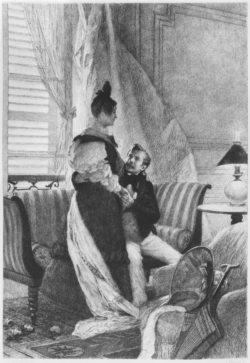 Emma Bovary和Rodolphe，来自&39;Madame Bovary&39;的插图，由Gustave Flaubert（1821-80）雕刻，由Carlo Chessa（1855-1925）1905年刻 作者 阿尔弗雷德·保罗·玛丽·历峰