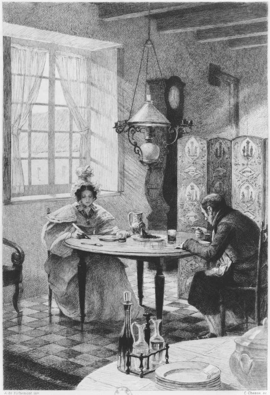 艾玛和查尔斯·包法利，古斯塔夫·福楼拜（1821-80）的“Madame Bovary”插图由Carlo Chessa（1855-1925）1905年刻 作者 阿尔弗雷德·保罗·玛丽·历峰