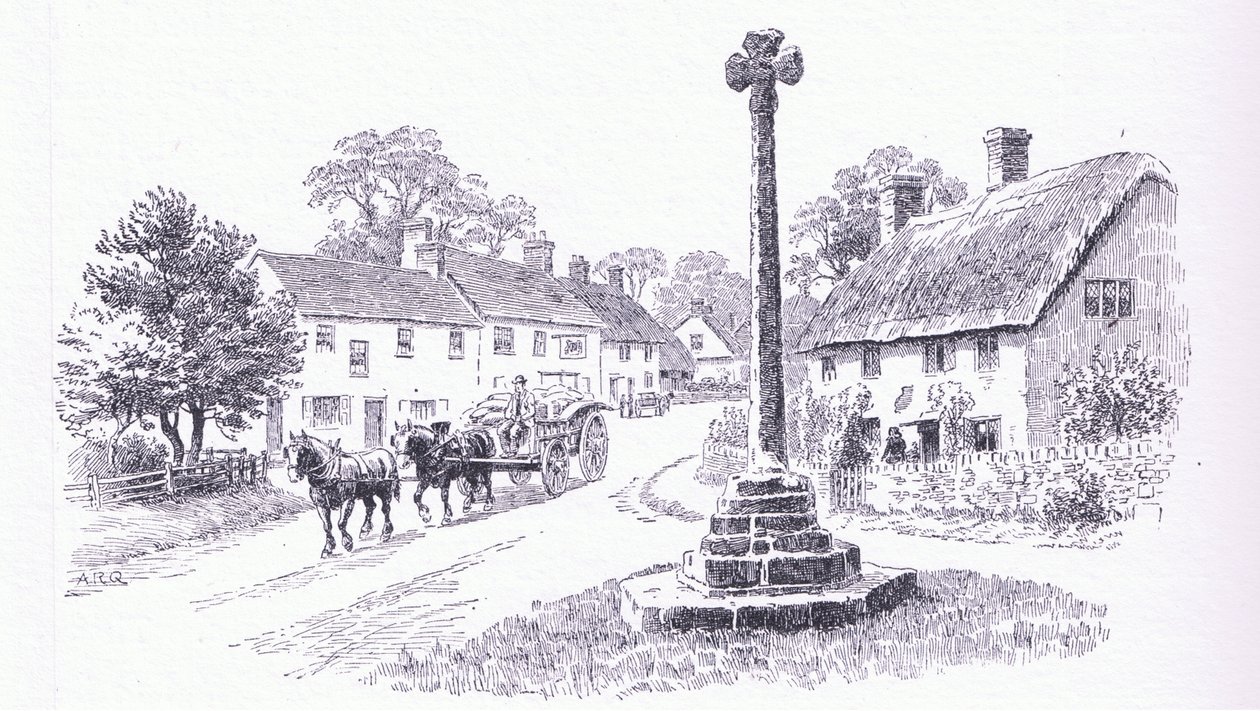 来自The Cottages的Crowcombe Cross，Somerset，以及1912年Dent＆Sons Limited出版的英格兰乡村生活 作者 阿尔弗雷德·罗伯特·昆顿
