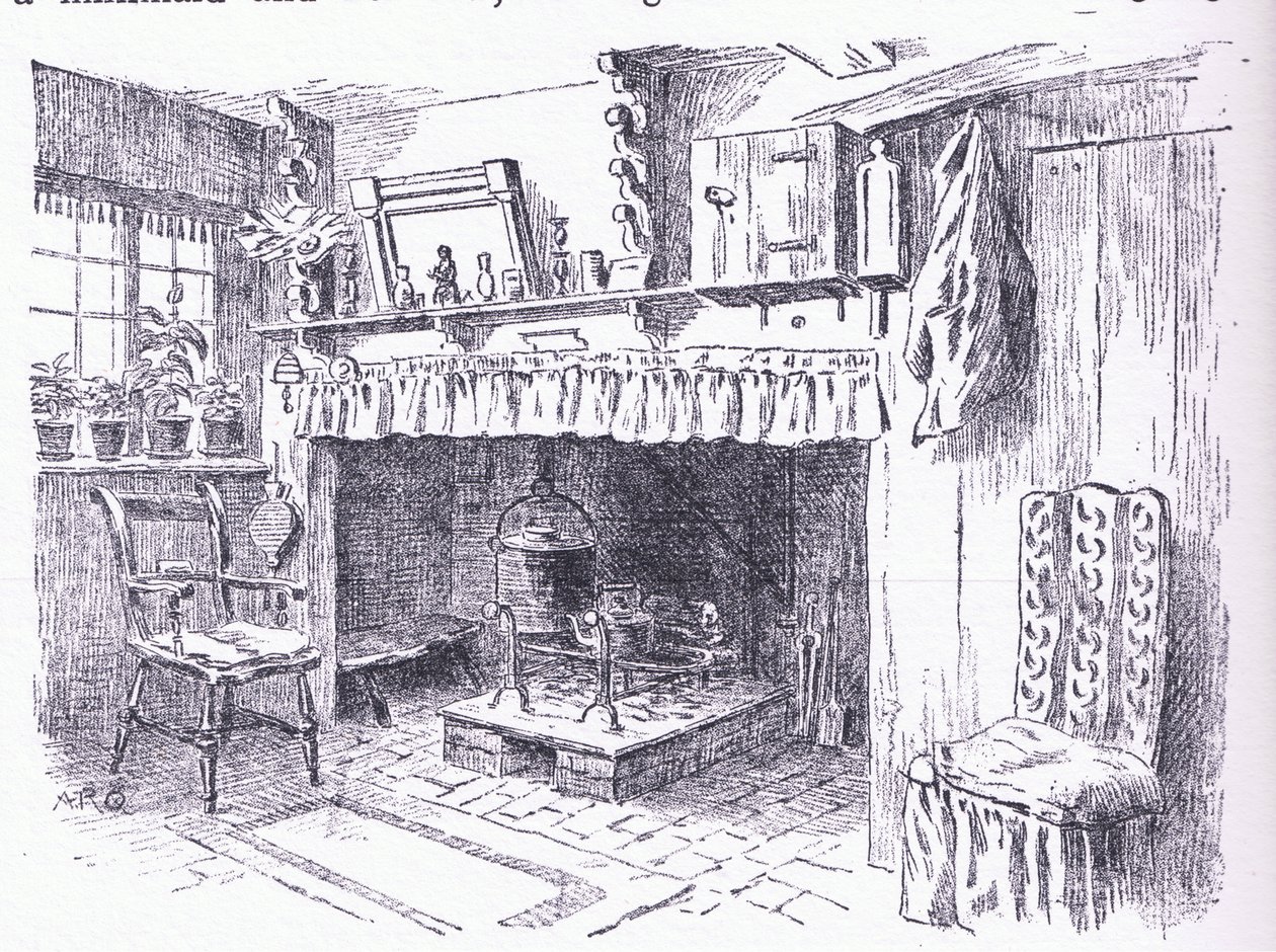 萨里小屋的内部，来自The Cottage和乡村生活的英格兰乡村生活由Dent＆Sons Limited出版，1912年 作者 阿尔弗雷德·罗伯特·昆顿